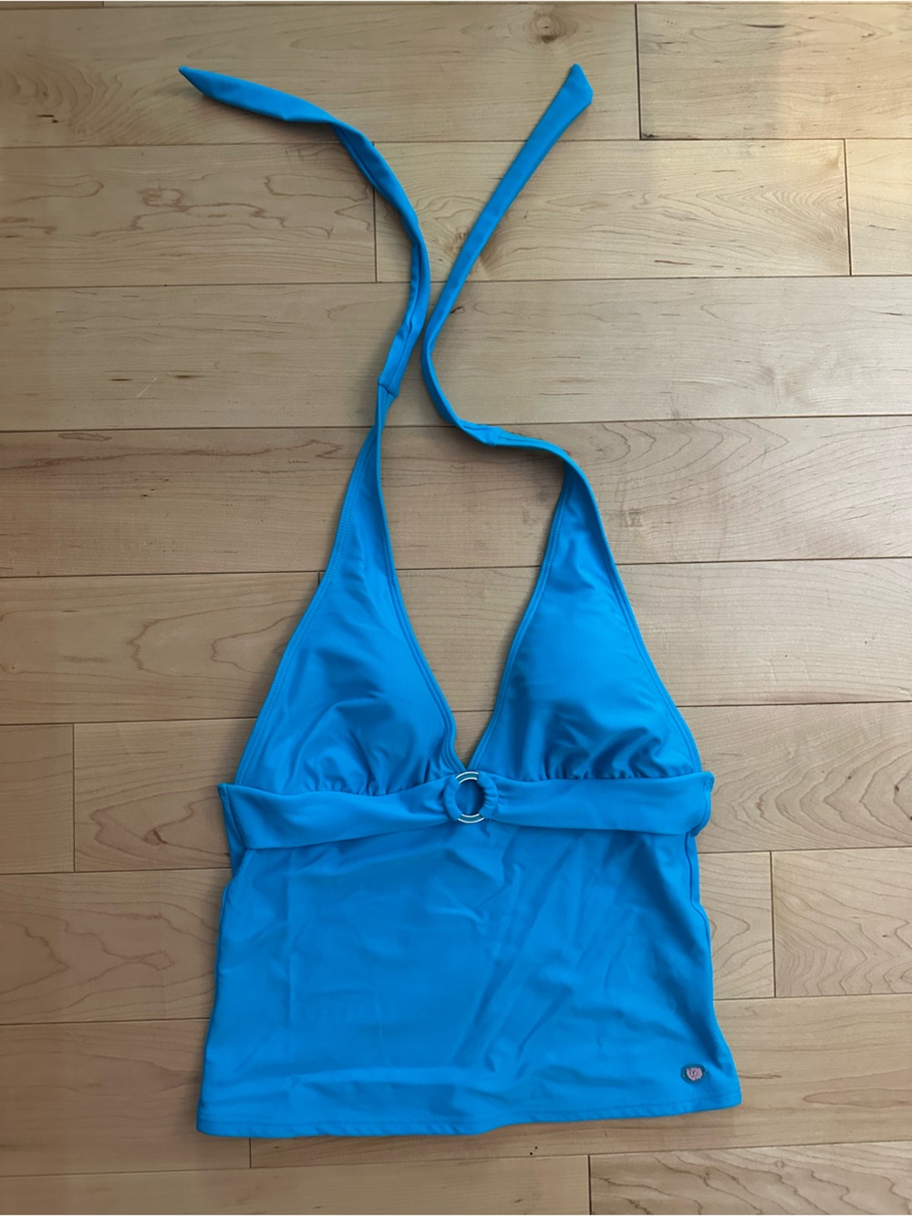 Y2K 2000s La Vie En Rose Bright Turquoise Bikini Top Tankini Neck Tie Halter Top
